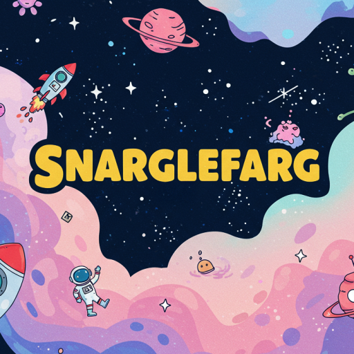 A whimsical and colorful banner image for the Snarglefarg blog, featuring a rocket soaring through a swirling nebula, surrounded by playful alien creatures and abstract shapes. The overall impression is one of adventure, creativity, and boundless imagination.